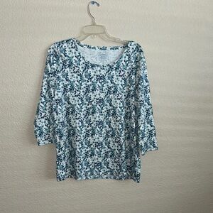 L.L. Bean Blue and White Floral Blouse